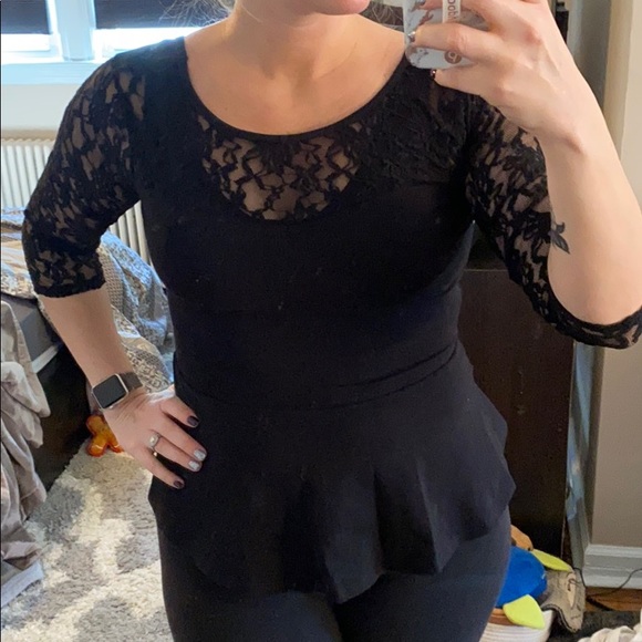 Express Tops - Express Peplum 3/4 Lace Shirt